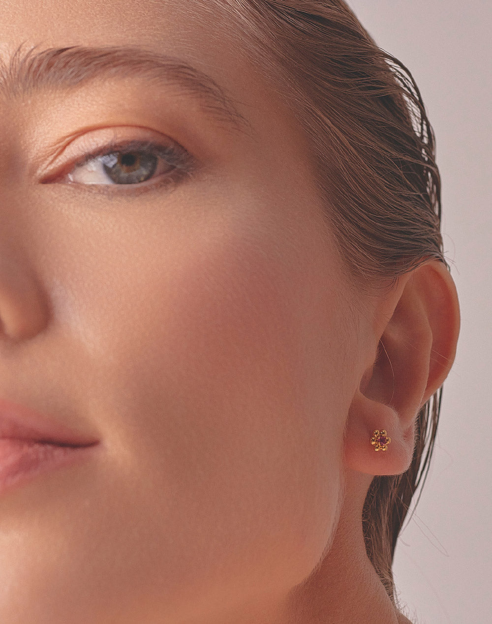 Aretes en Plata 925 Flor Rubí